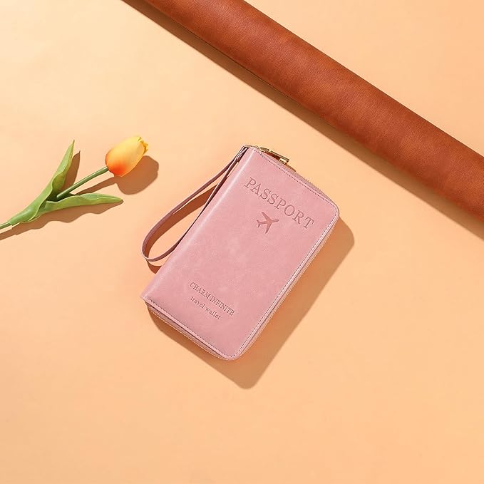 Leather RFID Blocking Passport Holder Travel Wallet, Passport Cover/Travel Wallet for Women/Men with