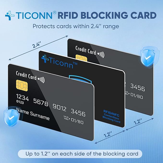 TICONN RFID Blocking Cards - 2 Pack, Premium Contactless NFC Debit Credit Card Passport Protector Blocker Set for Men & Women, Smart Slim Design Perfectly fits in Wallet/Purse (2)
