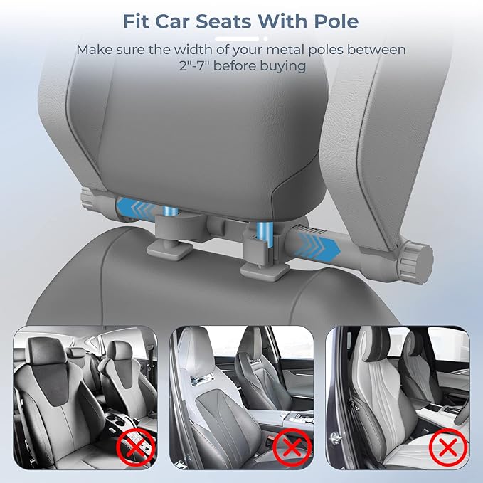 Yoocaa Car Headrest Pillow, Road Pal Headrest, Adjustable Car Seat Head Neck Support, U Shaped Car Sleeping Pillow for Kids & Adults (Grey)