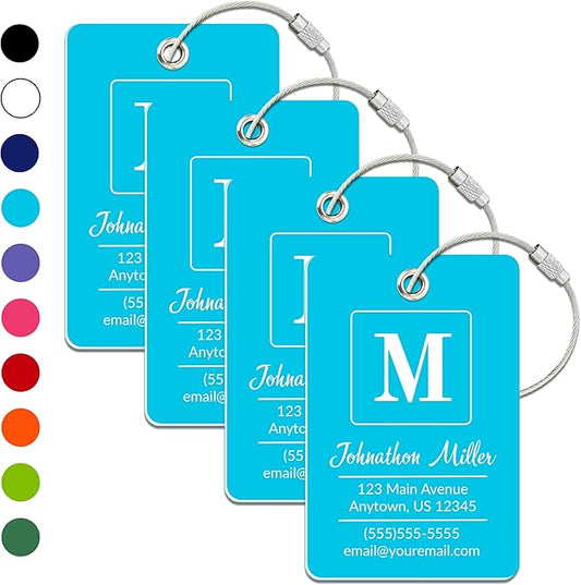 Personalized Luggage Tag | 4 Pack | Custom Luggage Tags for Suitcases | Kids Backpack Tag | 10 Color Options & Choose Font, Font Color