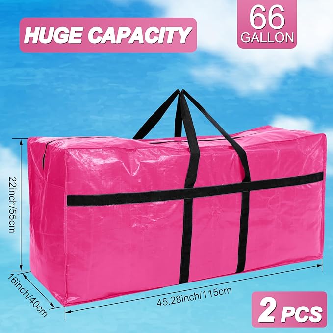 4 Pcs 66 Gallon Large Moving Bags with Zipper and Handles Foldable Storage Duffle Bags Heavy Duty Extra Large Totes for College Dorm Travel Clothes Blankets Bedding Moving (Pink)