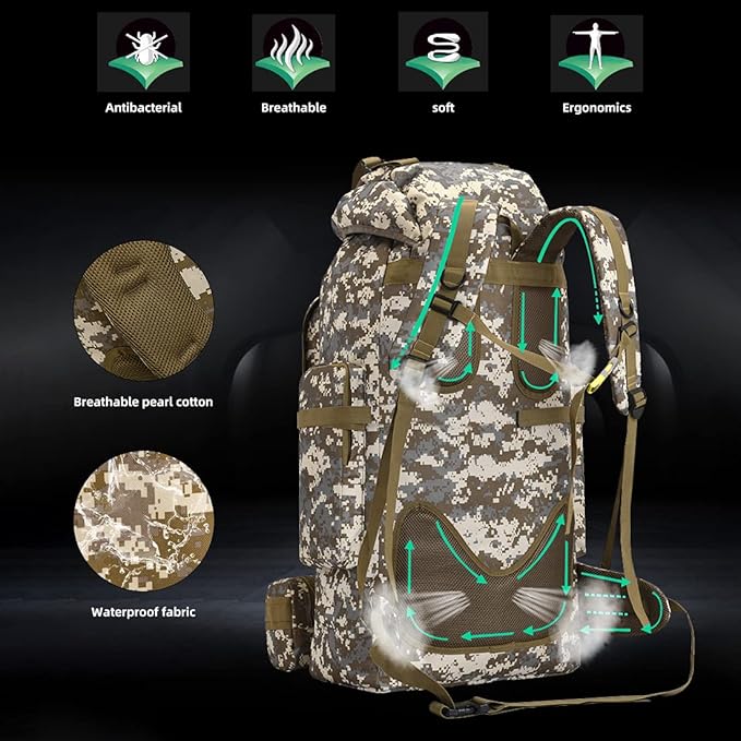 HongXingHai 100L Camping Hiking Backpack,Molle military Tactical rucksack backpack,Waterproof Lightweight Hiking Backpack (Woodland Camo-C)