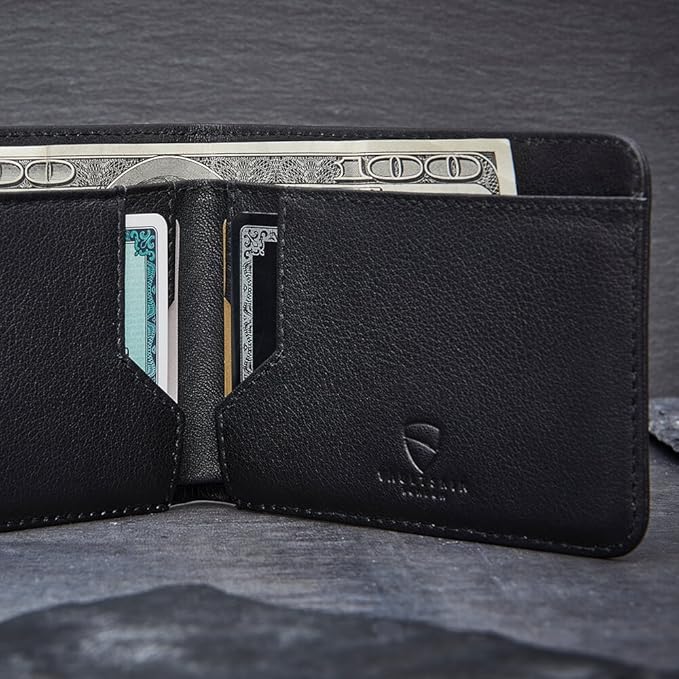 Vaultskin MANHATTAN Slim RFID Blocking Bifold Leather Wallet for Men - Minimalist Front Pocket Card Holder, Holds 9 Cards & Cash, Premium Italian Leather