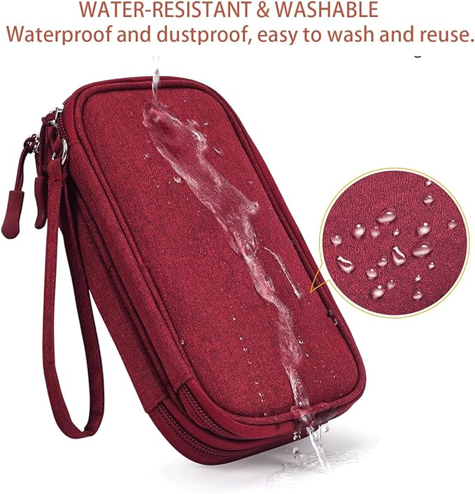 Electronic Cord Organizer Travel Case, Travel Cable Organizer Bag, Waterproof Electronic Accessories Carry Pouch for Cable, Cord, USB, Charger, Phone, Power Bank, Earphone (Wine Red, Medium)