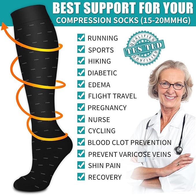 BLUEENJOY Copper Compression Socks for Women & Men (6 pairs) - Best Support for Nurses, Running, Hiking, Recovery