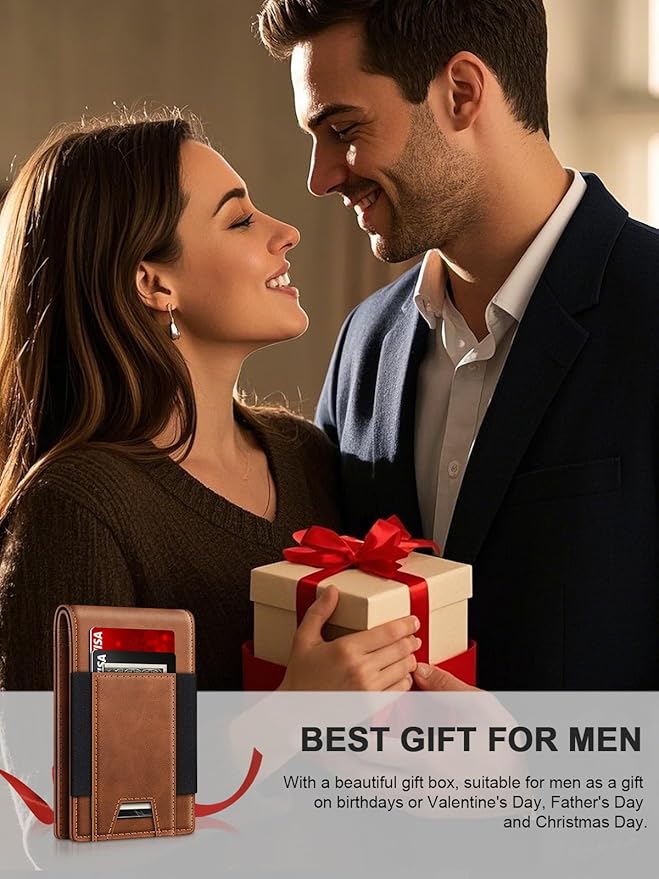 Wallet for Men Slim Leather Wallets for 13-17 Cards, RFID Blocking Thin Card Holder Wallet with ID Window & Large Capacity Cash Slot, Minimalist Bifold Small Wallet for Front Pocket, Gift for Men