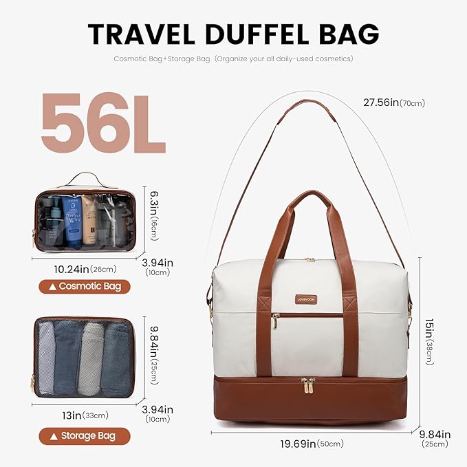 LOVEVOOK Weekender Bag, Large Travel Duffel Bag for Women with 2 Packing Cubes, Carry on Overnight Bag with Shoe Compartment, Mom Hospital Bags for Labor and Delivery