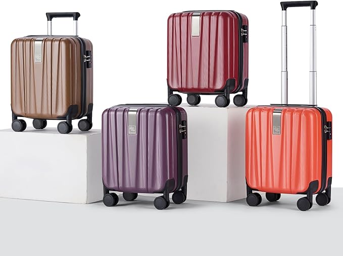 Hanke 14 Inch Underseat Carry On Luggage with Wheels Hard Shell Suitcases Lightweight Small Luggage for Weekender Mini Suitcase Carry On Bag Travel Luggage for Travel Rolling Suitcase.(Orange)