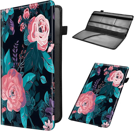 Car Registration and Insurance Holder, Leather Car Glove Box Organizer, Cool Car Accessories for ID, Driver's License Cards & Essential Document,business cards,Men&Women,Pink Flowers