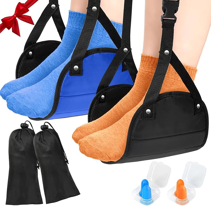 Foot Hammock for Plane Travel - 2 Pack Airplane Foot Hammock, Portable Foot Rest Leg Hammock for Airplane Travel, Adjustable Plane Footrest Foot Sling, Air Essentials for Long Flight