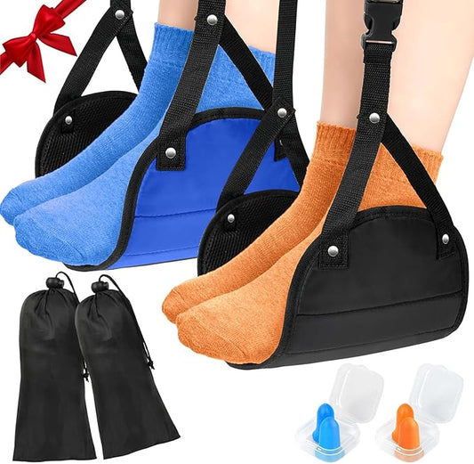 Foot Hammock for Plane Travel - 2 Pack Airplane Foot Hammock, Portable Foot Rest Leg Hammock for Airplane Travel, Adjustable Plane Footrest Foot Sling, Air Essentials for Long Flight