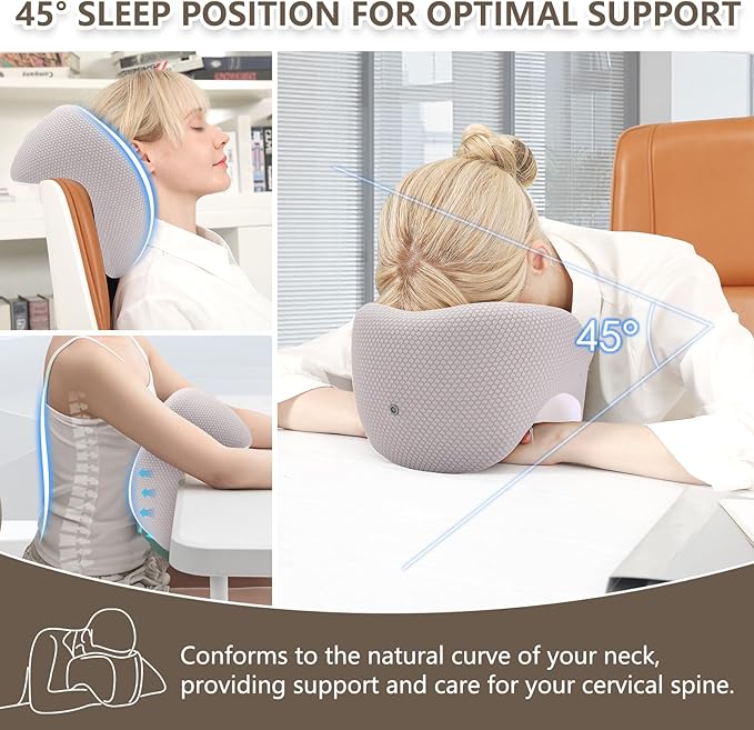 2in1 Ergonomic Memory Foam Travel Neck Pillow – Travel Pillow for All Sleep Positions on Flights, Road Trips, and Long Distance Travel with Drawstring Bag (Adjustable - Gray and White)