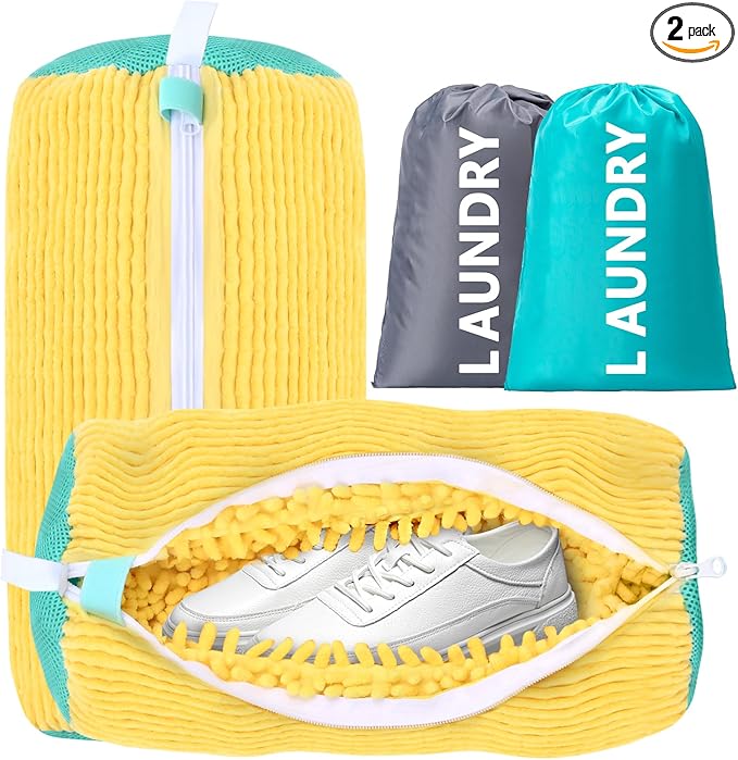 Shoe Washing Machine Bags 2Pcs, Shoe Washing Bags with2-Size Travel Laundry Bags - Washer & Dryer Safe Protector for Sneakers/Boots/Shoes Machine Washable Set