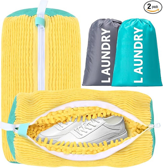 Shoe Washing Machine Bags 2Pcs, Shoe Washing Bags with2-Size Travel Laundry Bags - Washer & Dryer Safe Protector for Sneakers/Boots/Shoes Machine Washable Set