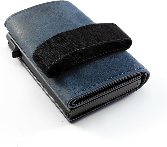 NIID Wallet for Men,Minimalist Front Pocket Wallet for Men - RFID Blocking Leather Bifold with Pop Up Card Holder, 2 ID Windows, Money Clip & Gift Box (Blue)