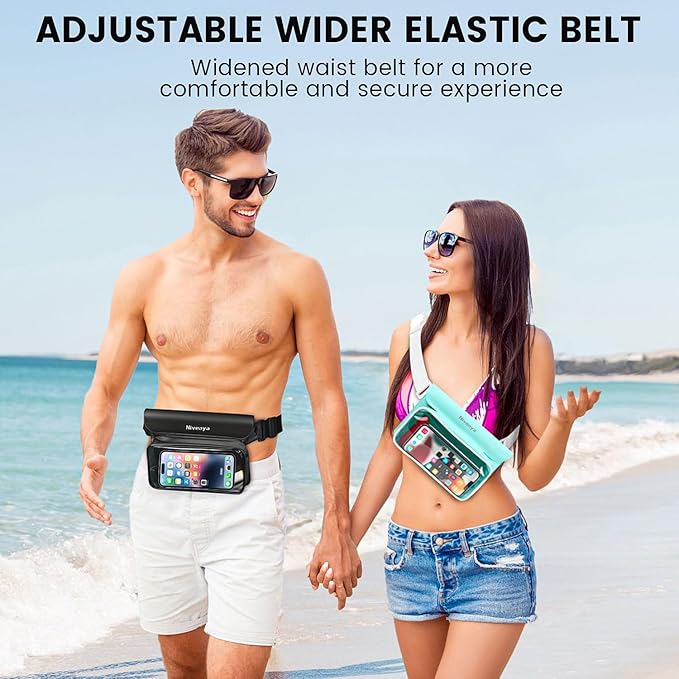 Niveaya IP68 Waterproof Fanny Pack - 2 Pack, Floating Dry Bag Pouch, Phone Waterproof Waist Pouch Dry Bag, Beach, Kayaking, Swimming, Boat Essentials, for iPhone 17/16/15/14/13/12 Pro Max up to 9.5"