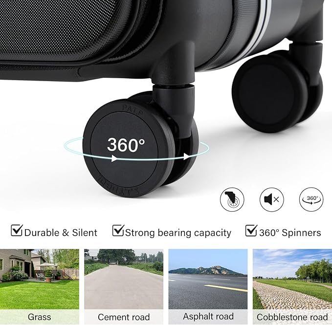 Hanke Top Opening Carry On Luggage, 20 Inch Zipperless Aluminum Frame Wide Handle Luggage, All-PC Hard Shell Trunk Suitcase with Spinner Wheels, TSA Airline Approved (Jet Black, 40L)