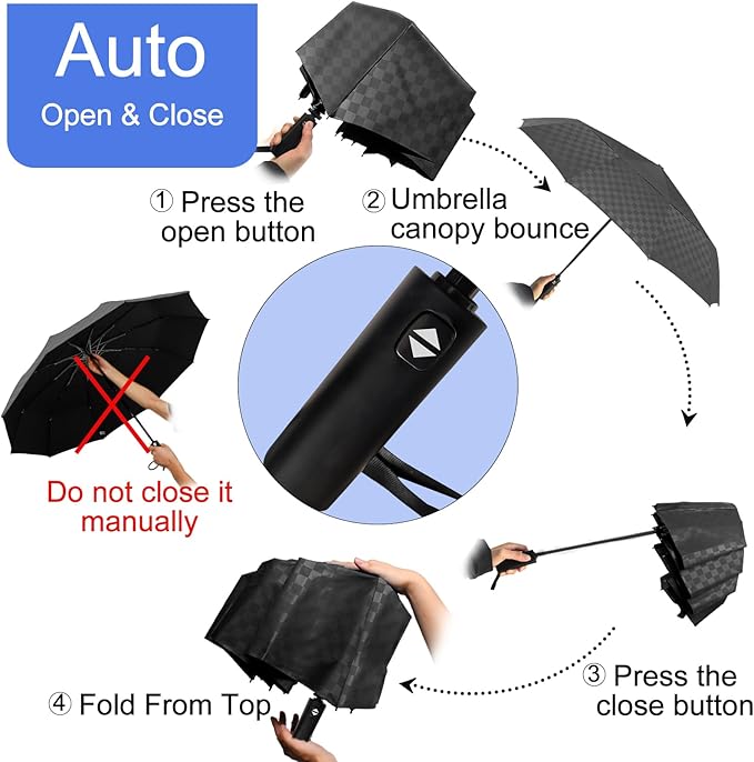 Satol 46/54/62 Inch Large Golf Umbrella, Windproof 10 Ribs Automatic Open/Close Oversize Double Canopy Vented Portable Folding Travel Umbrellas, UPF 50+ Sun & Rain Compact Umbrellas for Outdoor