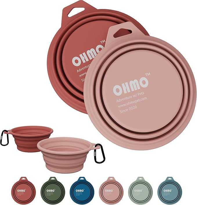 OHMO Collapsible Dog Bowl(2 Pack, 12oz/400ml) Premium Silicone Pet Water Bowls for Cats & Dogs, Portable Dog Travel Bowls Foldable for Outdoor Camping Hiking