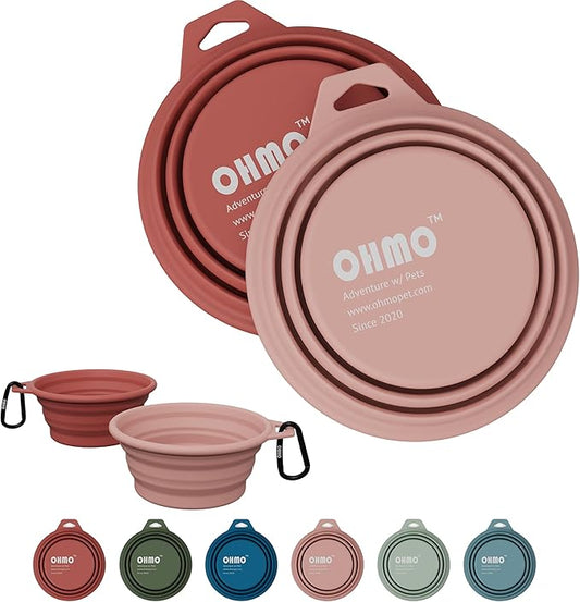 OHMO Collapsible Dog Bowl(2 Pack, 12oz/400ml) Premium Silicone Pet Water Bowls for Cats & Dogs, Portable Dog Travel Bowls Foldable for Outdoor Camping Hiking