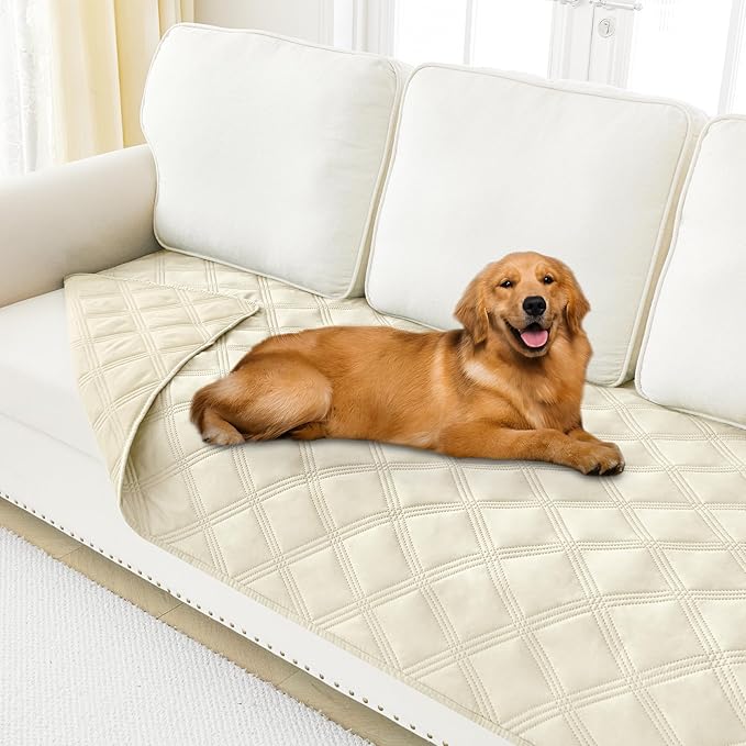 Smiry Waterproof Dog Bed Cover Blanket 40x70, Soft Reversible Pet Blanket, Washable Leakproof Cats Dogs Couch Cover for Sofa, Couch, Furniture, Lattice, Beige/Beige