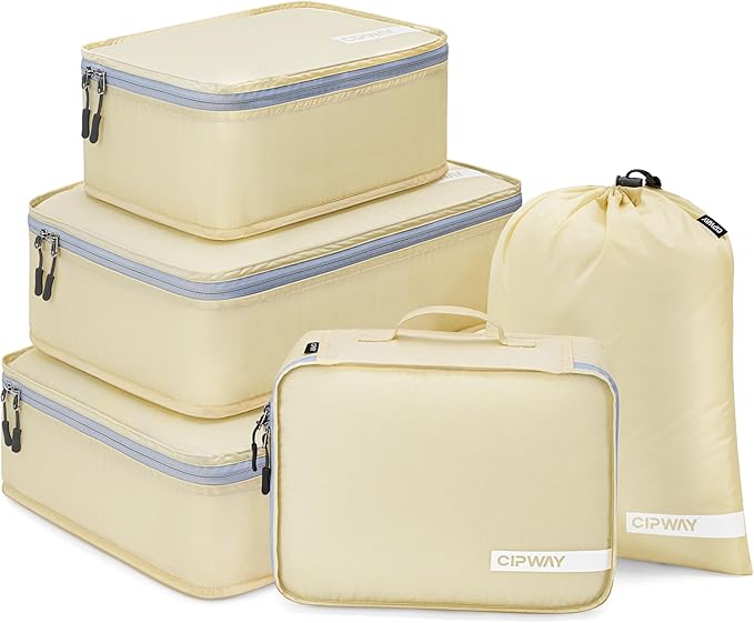 Cipway 5 Set Packing Cubes for Travel Suitcase Organizer for Accessories Luggage Carry On Suitcase Lightweight Vanilla Cream