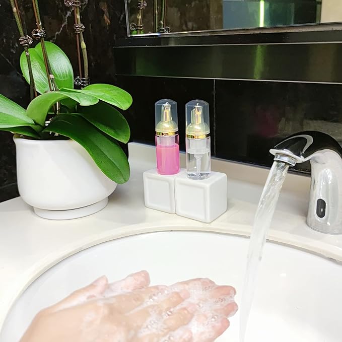 8 Pcs 1oz 30ml Plastic Foamer Pump Bottle Foam Dispenser Bottles Mini Liquid Foaming Bottles for Refillable Travel Hand Soap Foaming,Shampoo,Castile,Cleaning (Gold+Clear)