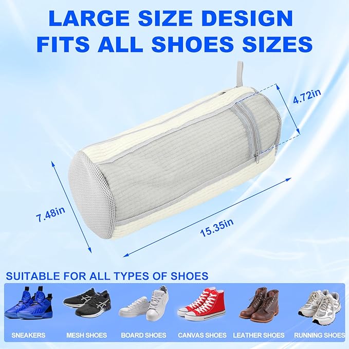 Shoe Washing Bags for Washing Machine – Durable Shoe Washing Machine Bags for All Shoe Types Sizes (Large White 2PCS）
