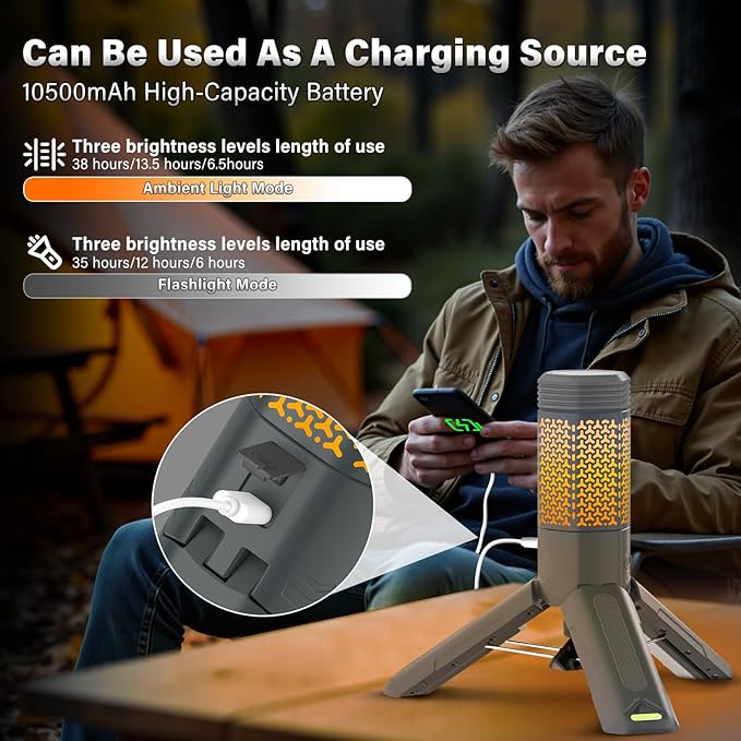 Telescopic Camping Light - 10500mAh Rechargeable Camping Lantern with Storage Bag, Dimmable Magnetic Tent Lamp, Waterproof Camp Light Outdoor Work Emergency Lights for Home Power Outage, Hiking -Gray