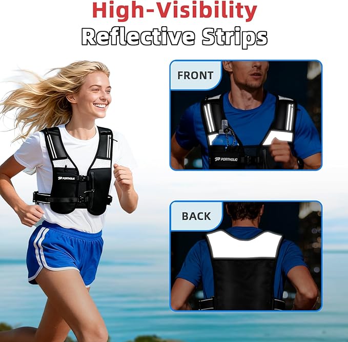 PORTHOLIC Running Vest for Women Men with 17oz Water Bottle |Adjustable Hydration Vest|Reflective |Lightweight |6 Pockets |Breathablefor Running Accessories for Hiking