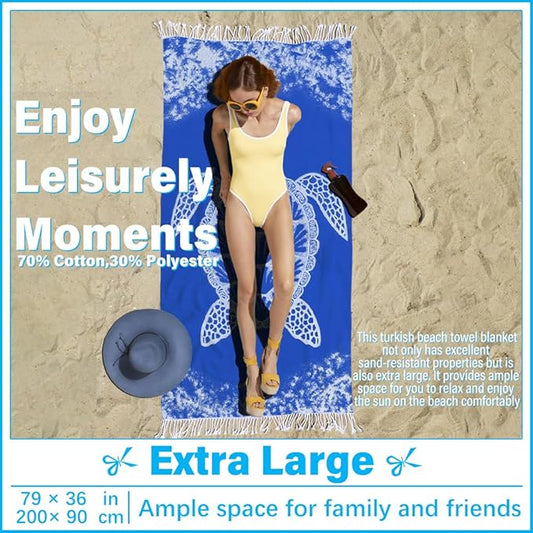 Thin Turkish Beach Towel Lightweight Soft Cotton Extra Large XL Oversized Sand Free Sandproof Absorbent Quick Dry Towels Cloud Bath Pool Travel Compact Essentials Accessories for Adult Gifts