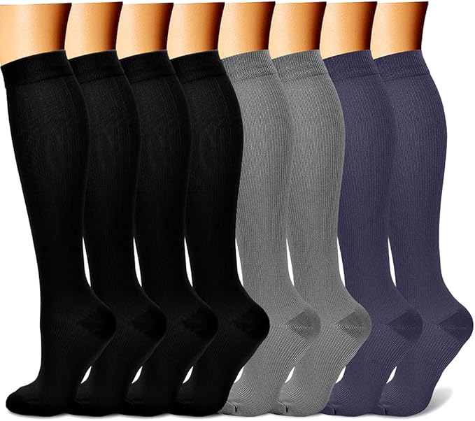 CHARMKING Compression Socks for Women & Men Circulation (8 Pairs) 15-20 mmHg is Best Support for Athletic Running,Cycling