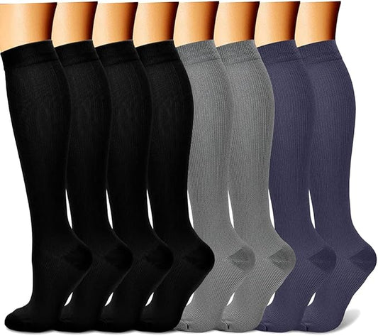 CHARMKING Compression Socks for Women & Men Circulation (8 Pairs) 15-20 mmHg is Best Support for Athletic Running,Cycling