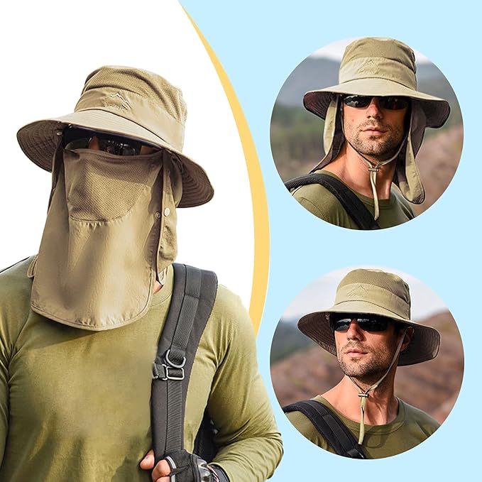 Fishing Hat for Men & Women, Outdoor UV Sun Protection Wide Brim Hat with Face Cover & Neck Flap