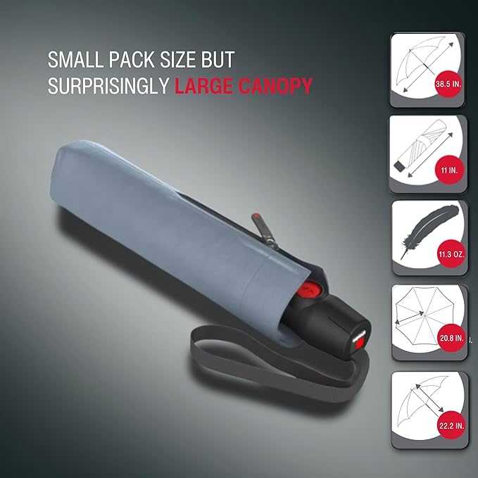 Knirps T.200 Duomatic Compact Rain Umbrella in Fog– Wind Tunnel Tested to 93 mph, Aluminum Steel Fiberglass Frame, 38in Canopy, OEKO-TEX, High-Performance Automatic Travel Umbrellas