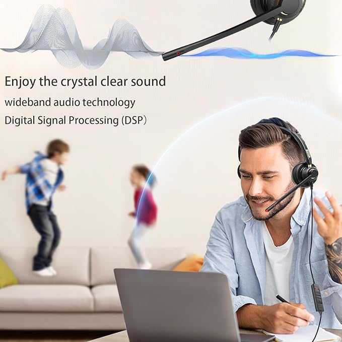 Arama USB Headset with Microphone for PC, Computer Headset, Noise Cancelling Adjustable Volume Control 4.26oz Lightweight 78.74 Inch Long Cord, for Laptop Business Skype UC Webinar Call Center Office