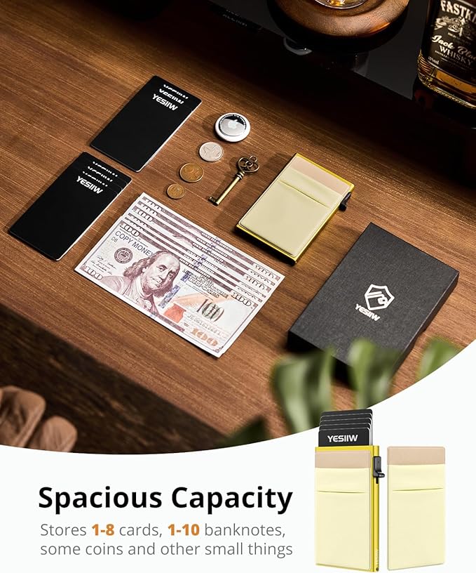 YESIIW Credit Card Holder Wallet for Men RFID Blocking Slim Minimalist Metal Wallet with Money Pocket Contactless Card Protector