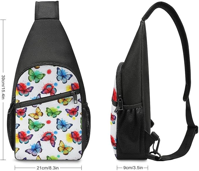 SWEET TANG Cute Sling Shoulder Backpacks Butterfly Art Bags Chest Sack, Anti Theft Crossbody Rucksack for Hiking Traveling Sports, Multipurpose Daypacks for Men Women