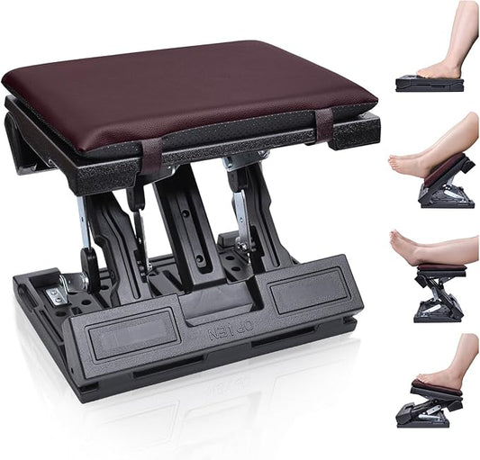 Foot Rest for Under Desk at Work Ergonomic Footrest with Adjustable Height and Angle, Foldable Foot Stool with Removable Pad Massage Beads for Office Gaming Chair Brown