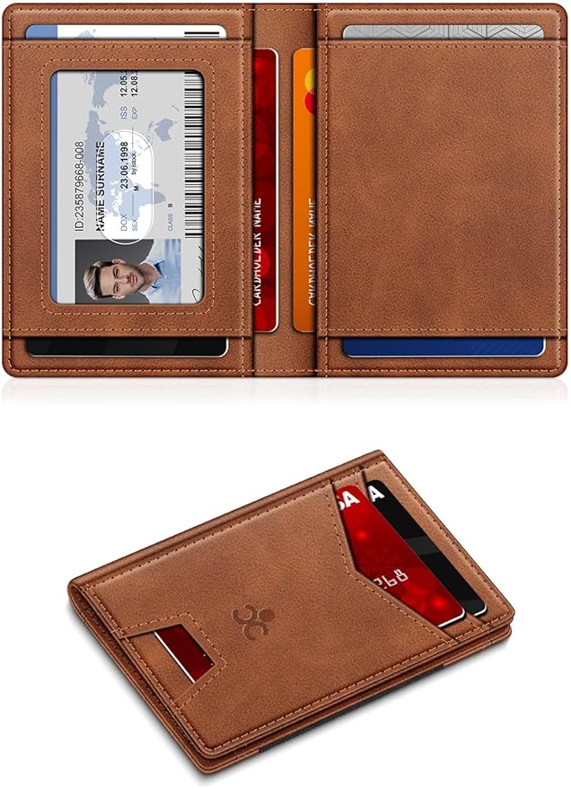 Wallet for Men Slim Leather Wallets for 9-13 Cards, RFID Blocking Thin Card Holder Wallet with ID Window & Stretchable Cash Slot, Minimalist Bifold Small Wallet for Front Pocket, Birthday Gift for Men