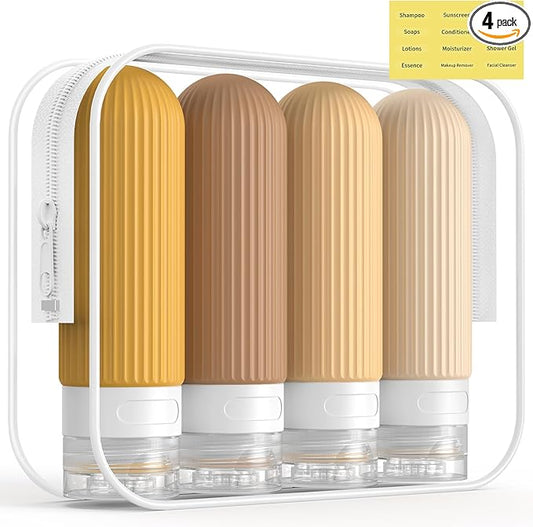 ME.FAN Travel Bottles for Toiletries, TSA Approved 3oz Silicone Journey Size Containers, Portable Split Bottle for Conditioner, Shampoo, Lotion- 4 Pack Yellow