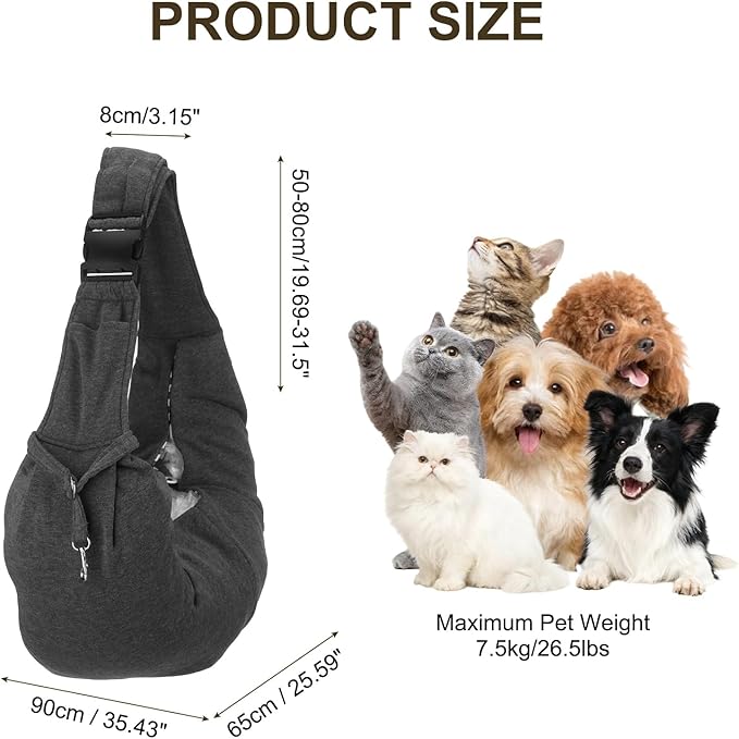 PETAXCELL Dog Sling Carrier for Small Dogs and Cats Up to 16.5 Lbs, Adjustable Buckle with Pocket Pet Sling Carrier Safety Harness, (Dark Gray, 1 Pcs) Intended for Outdoor/Camp/Travel