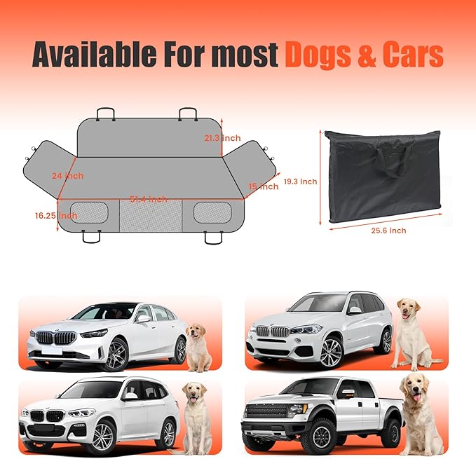 Egles Dog Car Seat Cover Backseat Protector Hard Bottom Extender for Large Dogs, 600D Waterproof Scratch Proof Nonslip Quick Install with Foldable Bag, Pet Hammock for SUV Truck Sedan