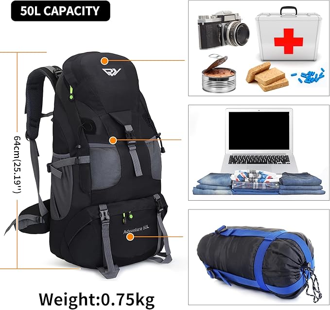 Russel Molly Hiking Backpack, 50l Camping Lightweight Bag for Outdoor
