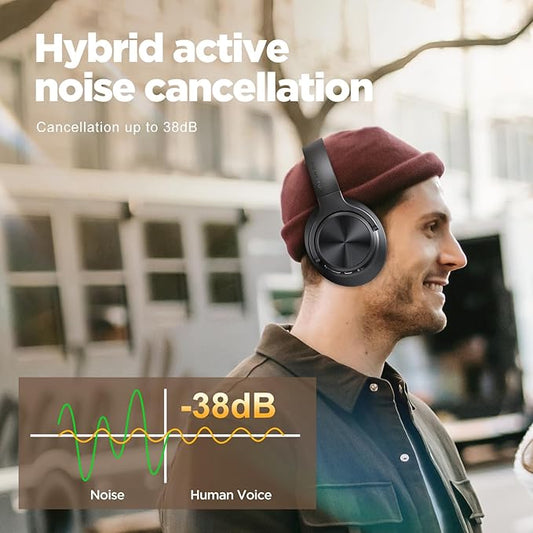 Noise Cancelling Headphones: Wireless Over Ear Bluetooth Headphones with 130H Playtime - Hi-Res Sound Custom EQ via App Deep Bass Comfort Fit Ear Cups for Travel Home Office