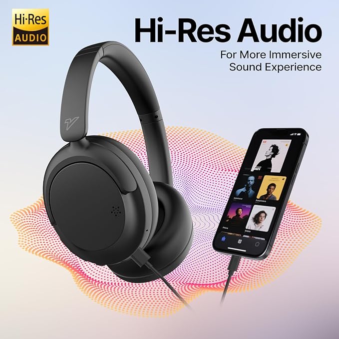 VOKALEN Hyper GO Wireless Over-Ear Noise Cancelling Headphones with Mic, 60H Playtime, Bluetooth Headset, Hi-res Audio,3D Sound Profile, Ultra-Lightweight for Travel, Work, Study (Black)