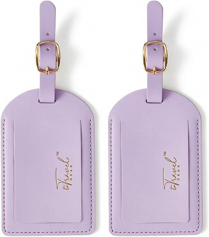 Luggage Tags for Suitcases,2 Pack PU Leather Privacy Protection Bag Tags Travel Accessories Essentials,Lavender
