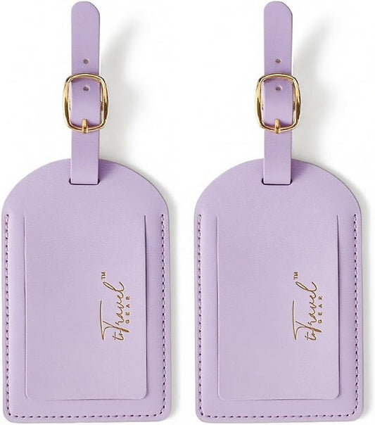 Luggage Tags for Suitcases,2 Pack PU Leather Privacy Protection Bag Tags Travel Accessories Essentials,Lavender