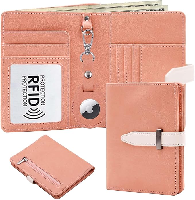Passport Holder with Airtag for Women/Men,Airtag Passport Wallet for Travel,Cute Passport Holder Rfid Blocking,Travel Wallet for Cards Passport Cover Case (Pink1)