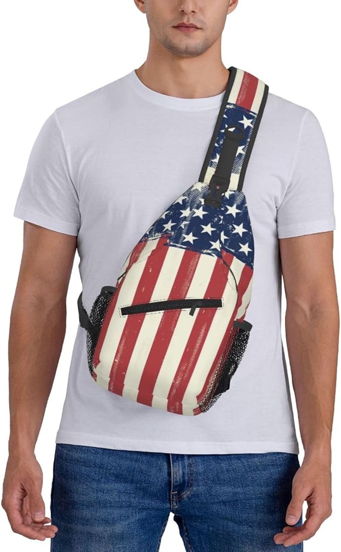American Flag Sling Bag Multipurpose Crossbody Sling Backpack Travel Cycling Hiking Shoulder Bag For Women Men